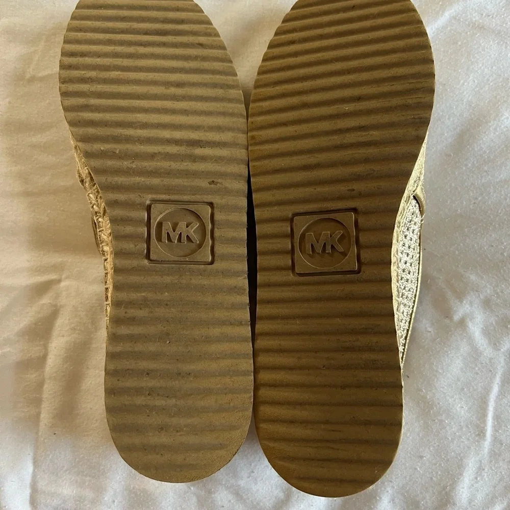Michael Kors Hastings Metallic Linen Slip on Gold Espadrille Loafer Womens sz 6M